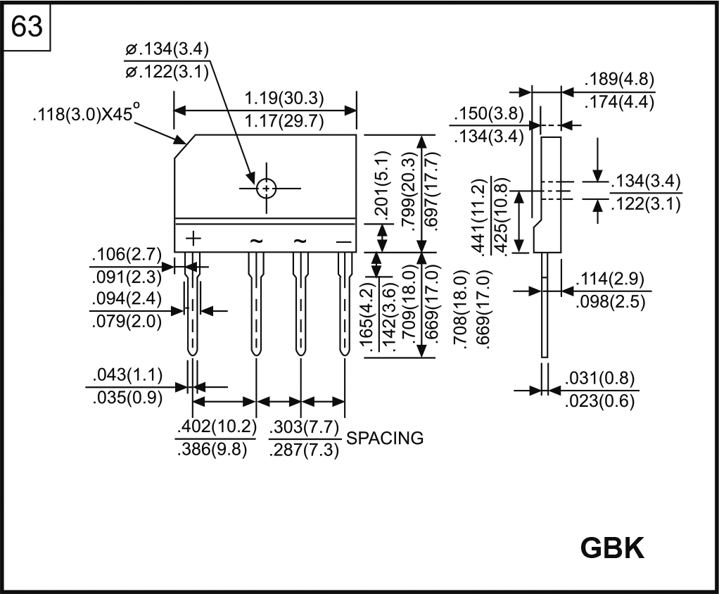 Bridge rectifier: single-phase; Urmax: 100V; If: 8A; Ifsm: 200A