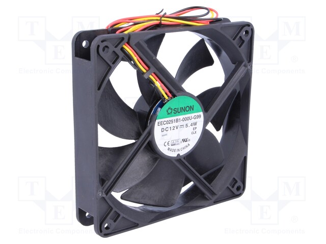 Fan: DC; axial; 12VDC; 120x120x25mm; 183.83m3/h; 44.5dBA; Len: 330mm