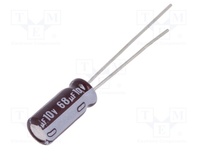 Capacitor: electrolytic; low impedance; THT; 68uF; 10VDC; Ø5x11mm