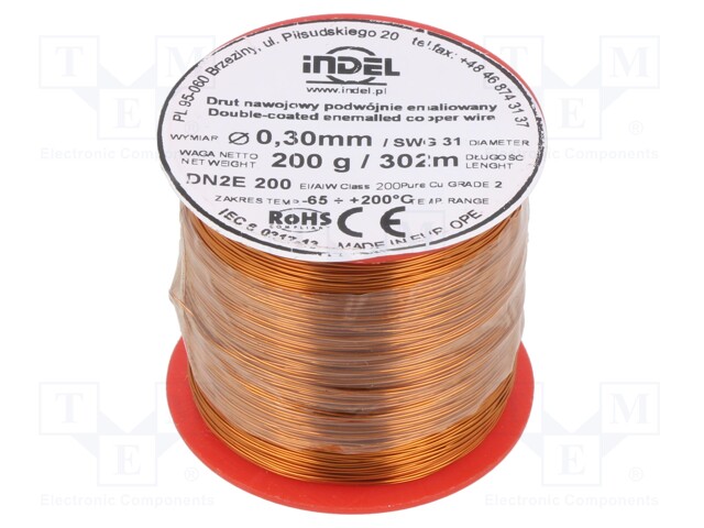 Coil wire; double coated enamelled; 0.3mm; 200g; -65÷200°C