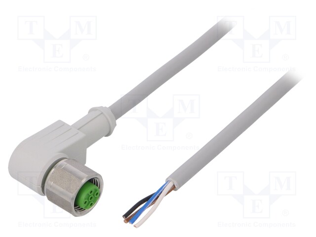 Connection lead; M12; PIN: 4; angled; 3m; plug; 250VAC; -25÷80°C