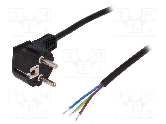 Cable; CEE 7/7 (E/F) plug angled,wires; 1.5m; black; 10A; 250V