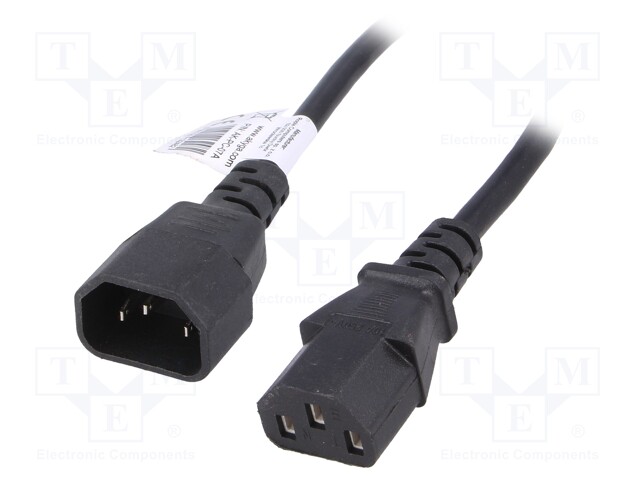 Cable; IEC C13 female,IEC C14 male; 3m; black; PVC; 3G0,75mm2; 10A