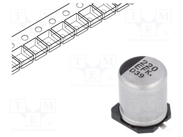 Capacitor: electrolytic; low impedance; SMD; 220uF; 25VDC; ±20%