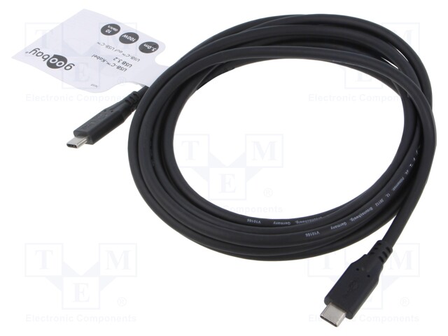 Cable; USB 3.2; USB C plug,both sides; 3m; black; Support: 4K; PVC