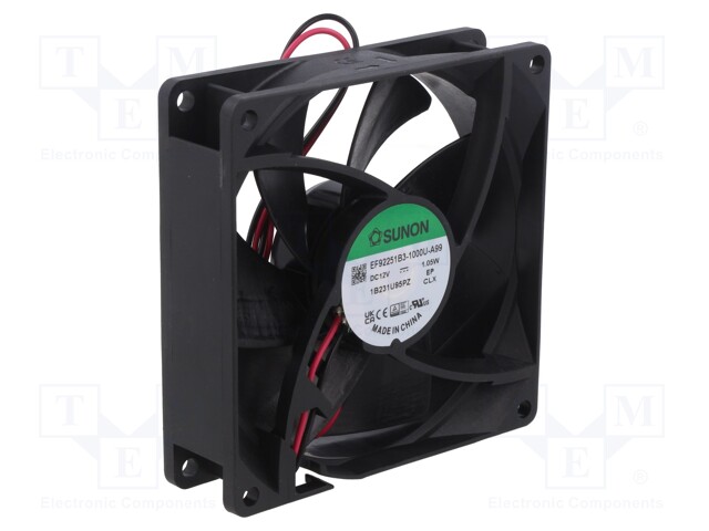 Fan: DC; axial; 12VDC; 92x92x25mm; 54.88m3/h; 32.7dBA; ball bearing