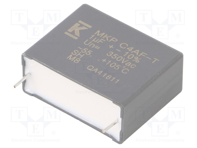 AC Film Capacitor, 1 µF, 350 VAC, Metallized PP, ± 10%, C4AF Series, Radial Box