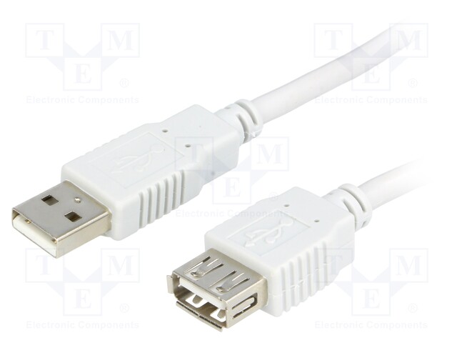 Cable; USB 2.0; USB A socket,USB A plug; 2m; light grey