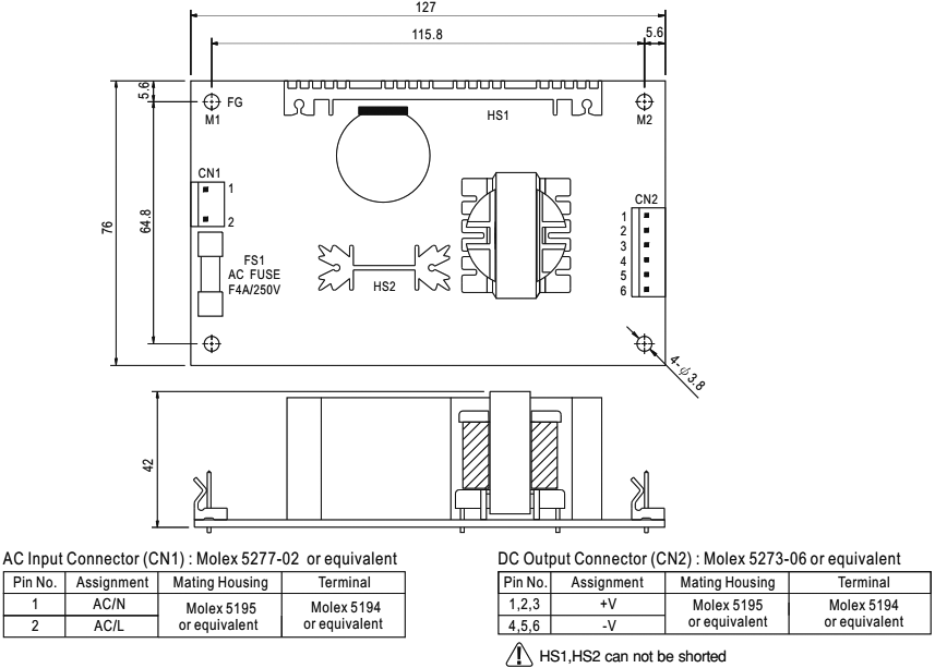 Power supply: switched-mode; 60W; 127÷370VDC; 90÷264VAC; OUT: 1