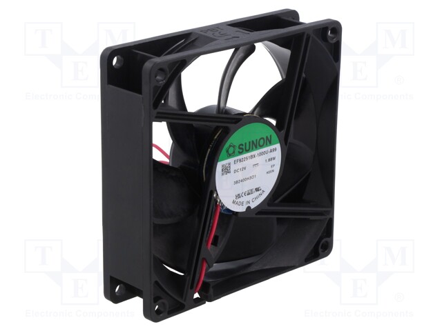 Fan: DC; axial; 12VDC; 92x92x25mm; 93.24m3/h; 40.3dBA; ball bearing