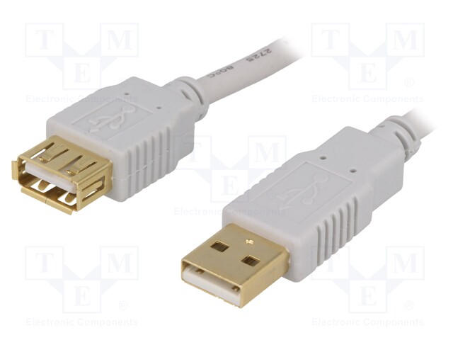 Cable; USB 2.0; USB A socket,USB A plug; gold-plated; 1.8m; grey