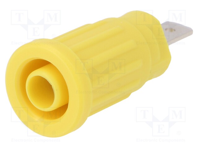 Socket; 4mm banana; 24A; 1.5kVDC; yellow; nickel plated; on panel