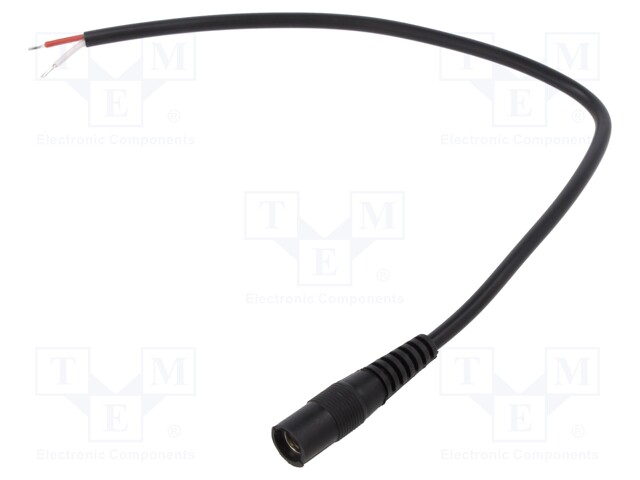 Cable; wires,DC 5,5/2,1 socket; straight; 0.5mm2; black; 0.25m