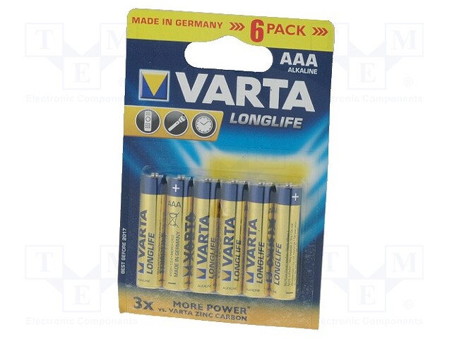 Battery: alkaline; 1.5V; AAA; LONGLIFE; Batt.no: 6