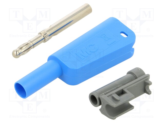 4mm banana; 19A; 1kV; blue; insulated,with 4mm axial socket; 1mm2