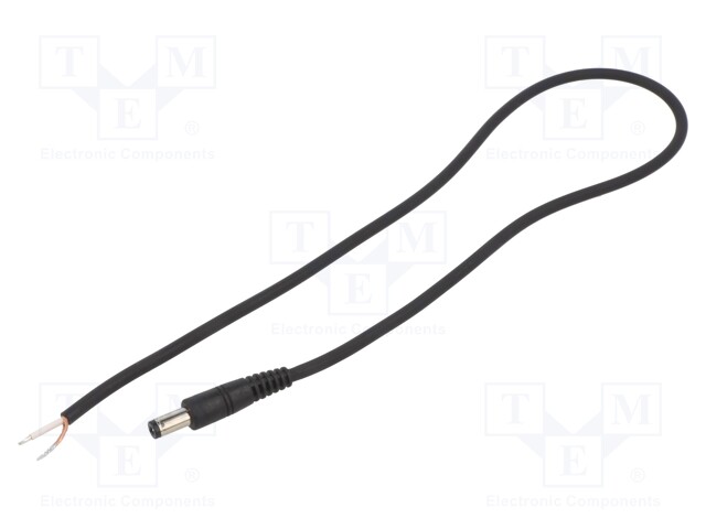 Cable; wires,DC 5,5/2,1 plug; straight; 0.75mm2; black; 0.5m