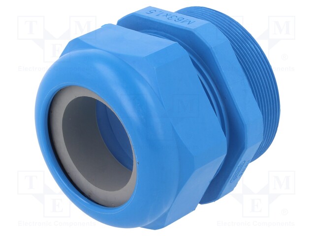 Cable gland; with long thread; M63; IP68; Mat: polyamide; blue