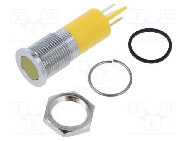 Indicator: LED; flat; yellow; Ø14mm; IP67; brass; ØLED: 10mm; Q14