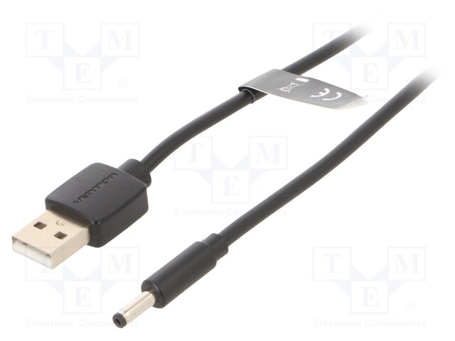 Cable; USB A plug,DC 3,5x1,35 plug; black; 1.5m; Core: Cu