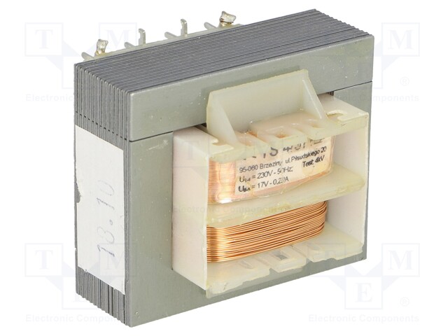 Transformer: mains; 4VA; 230VAC; 17V; 0.22A; Mounting: screw type