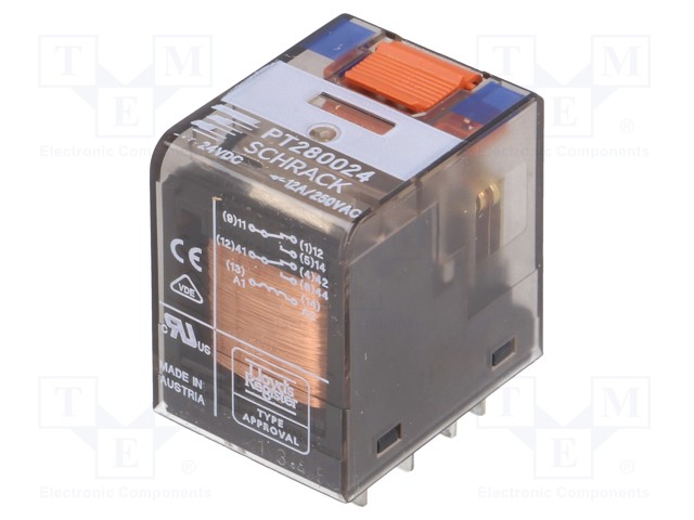 Relay: electromagnetic; DPDT; Ucoil: 24VDC; 12A/250VAC; 12A/30VDC