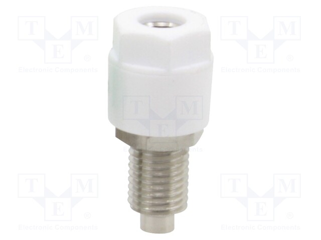 Socket; 4mm banana; 36A; white; nickel plated; on panel,screw