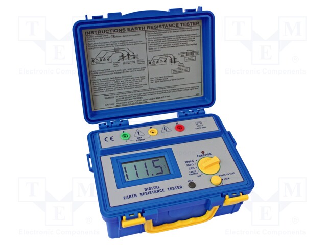 Meter: grounding resistance; LCD 3,5 digit (2000); 20/200/2000Ω