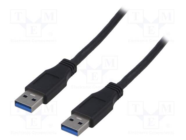 Cable; USB 3.0; USB A plug,both sides; nickel plated; 2m; black