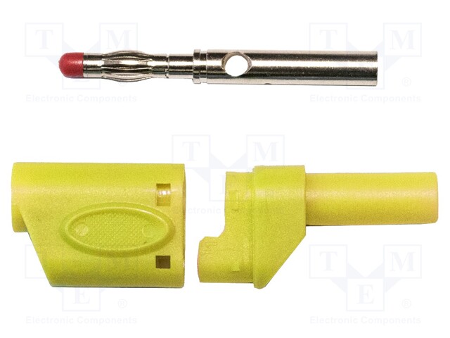 Plug; 4mm banana; 45A; 600VAC; yellow; Mounting: soldered