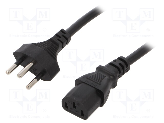 Cable; IEC C13 female,SEV-1011 (J) plug; 2.5m; black; PVC; 3x1mm2