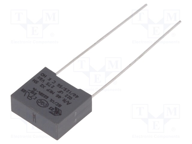 Capacitor: polypropylene; X2; 22nF; 10mm; ±20%; 13x5x11mm; 275VAC