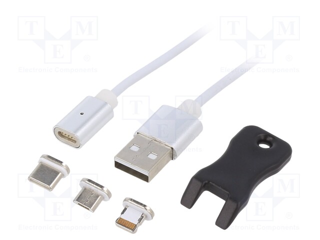 Cable; magnetic,USB 2.0; 1m; white; Outside insul.material: TPE