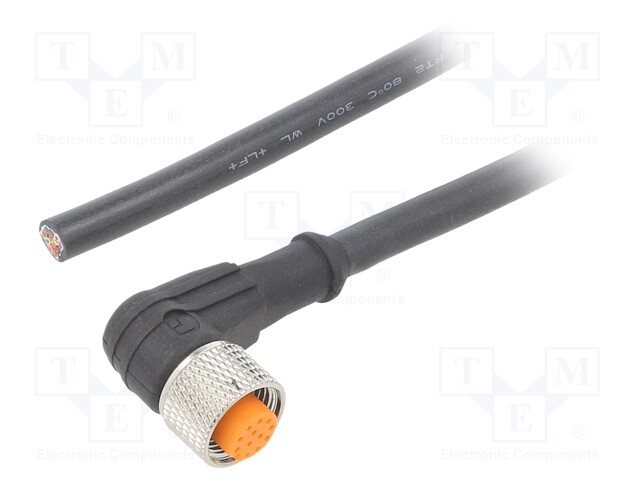 Connection lead; M12; PIN: 12; angled; 5m; plug; 30VAC; 1.5A; IP67