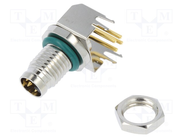 Connector: M8; male; PIN: 4; angled 90°; on PCBs; socket; 4A; 30V