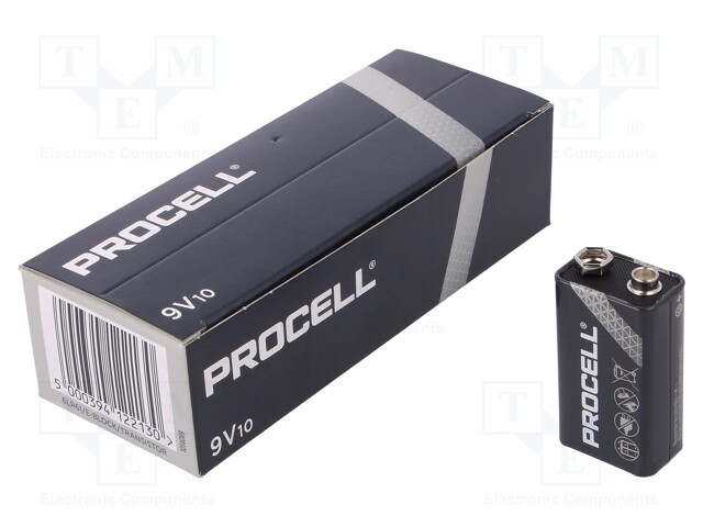 Battery: alkaline; 9V; 6F22; Batt.no: 10; non-rechargeable