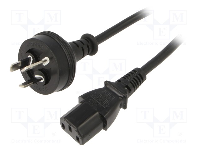 Cable; IEC C13 female,AS/NZS 3112 (I) plug; 1.8m; black; PVC