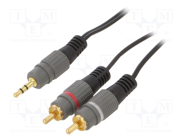 Cable; Jack 3.5mm 3pin plug,RCA plug x2; 1.5m; black