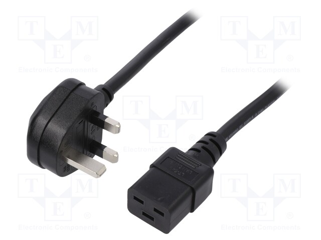 Cable; BS 1363 (G) plug,IEC C19 female; 5m; black; PVC; 3x1,5mm2