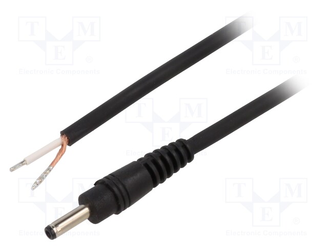 Cable; wires,DC 1,3/3,5 plug; straight; 0.75mm2; black; 0.5m