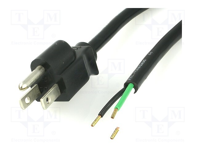 Cable; NEMA 5-15 (B) plug,wires; 2m; black; PVC; 3x18AWG; 10A; 125V