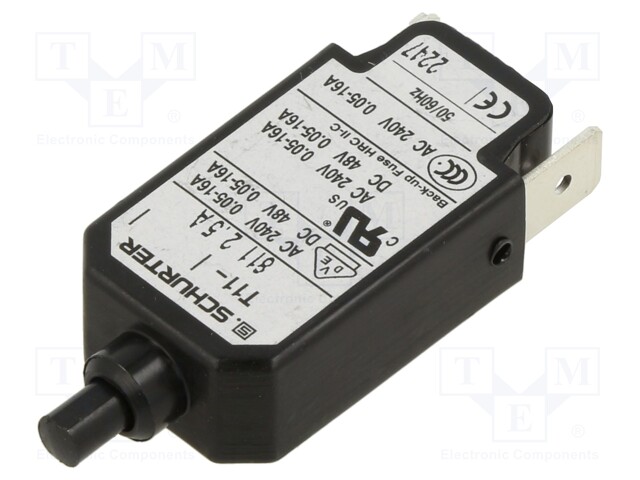 Circuit breaker; Urated: 240VAC; 48VDC; 2.5A; SPST; Poles: 1; Ø9.6mm