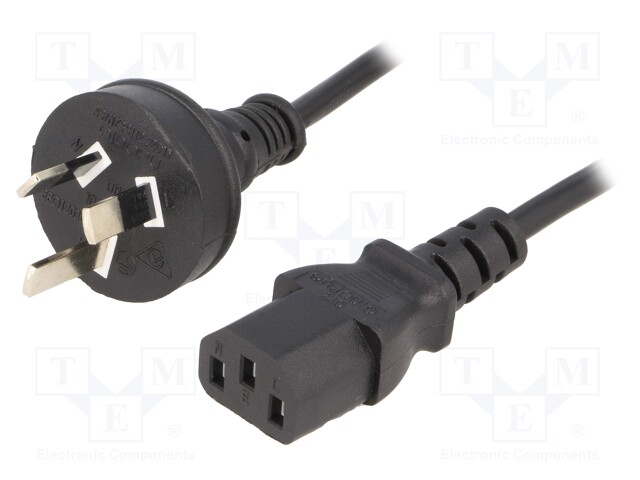 Cable; IEC C13 female,AS/NZS 3112 (I) plug; 1.8m; black; PVC