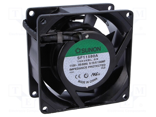 Fan: AC; axial; 115VAC; 80x80x38mm; 52(±7%)m3/h; 36.5dBA; 2850rpm