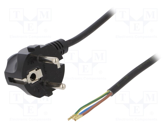 Cable; SCHUKO plug,CEE 7/7 (E/F) plug angled,wires; 1.5m; black