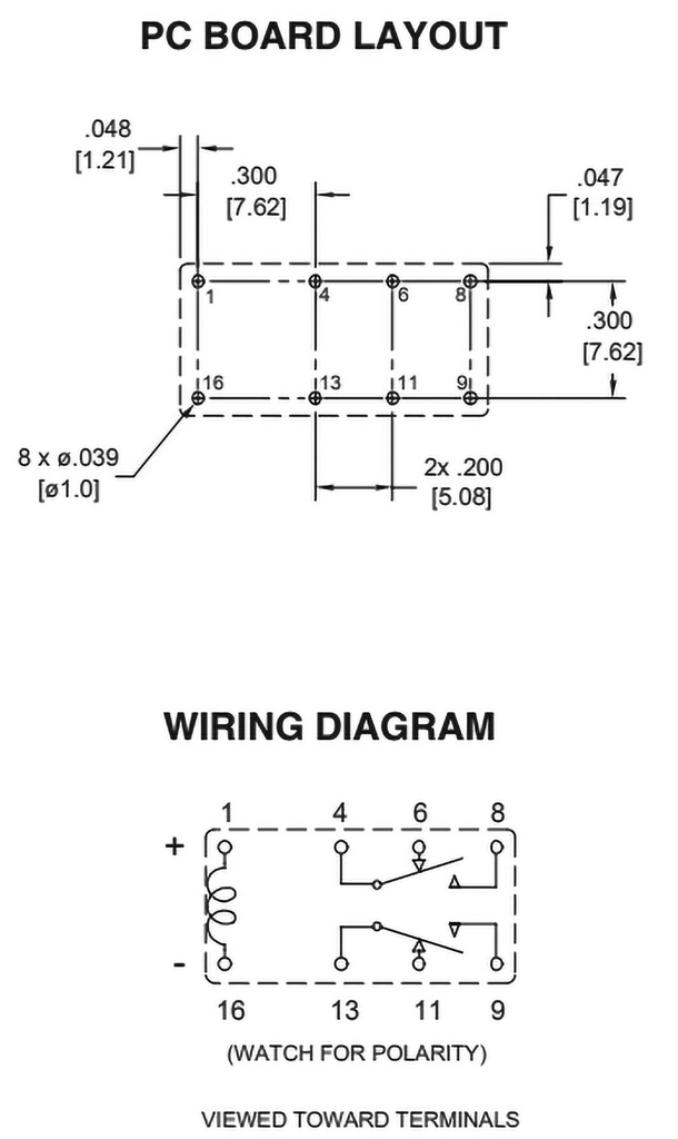 Relay: electromagnetic; DPDT; Ucoil: 12VDC; 1A/120VAC; 2A/30VDC; 3A