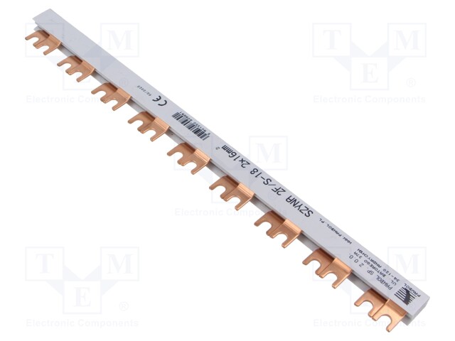 Busbar; 16mm2; Poles: 2; Urated: 400V; fork; Pitch: 18mm; L: 320mm; PVC