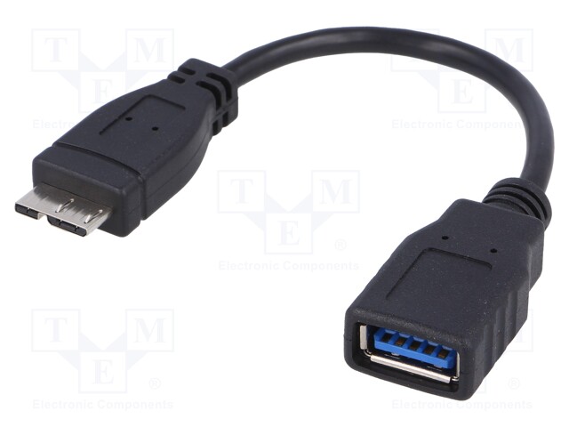 Cable; OTG,USB 3.0; USB A socket,USB B micro plug; 0.15m; black