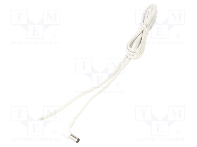 Cable; wires,DC 5,5/2,1 plug; angled; 0.5mm2; white; 1.5m