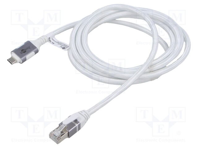 Cable; USB 3.1; RJ45 plug,USB C plug; nickel plated; 3m; white