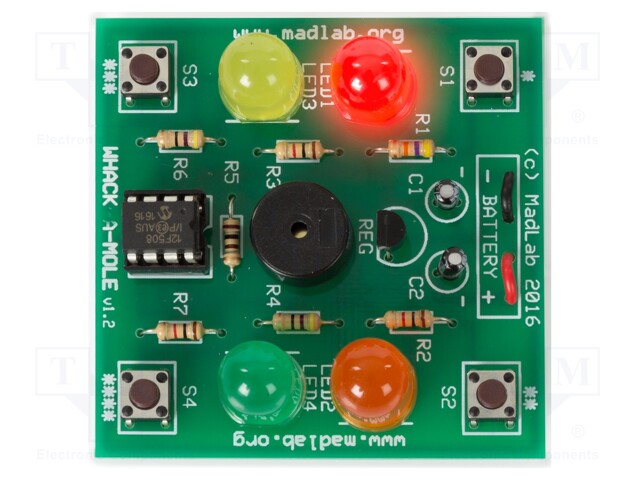 Whack a mole; No.of diodes: 4; Power supply: battery 9V x1